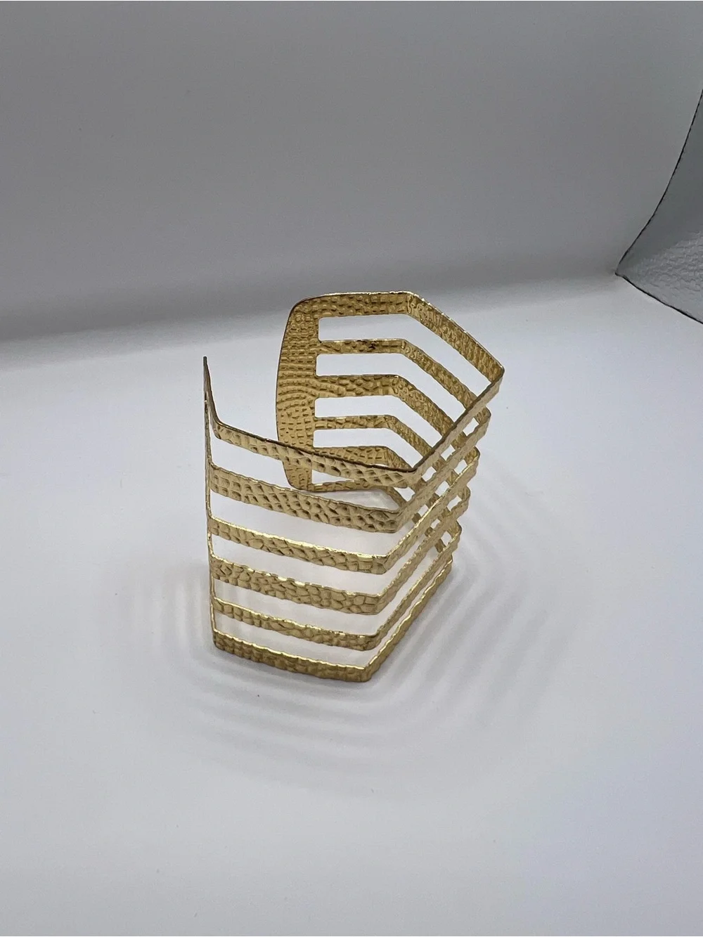 Vintage Gold Textured Wide Chevron Cuff Statement Bracelet
